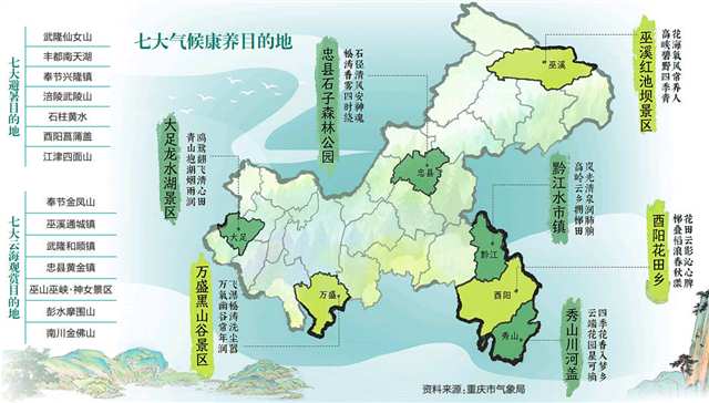 重庆发布气候旅游目的地地图 包括七大气候康养目的地、七大避暑目的地 ...